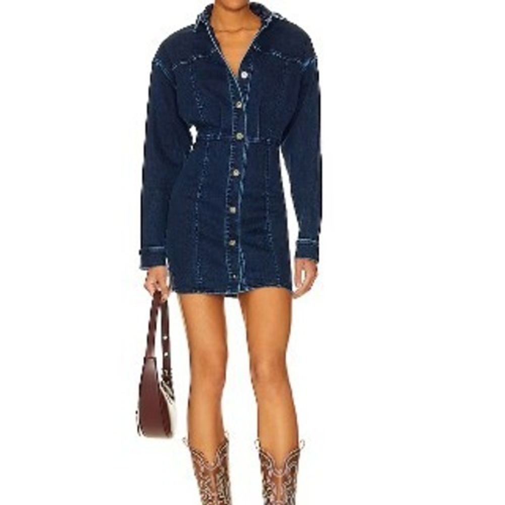 Free People Amber Denim Shirt Dress NWT Fitted Button‎ Front Sz 4